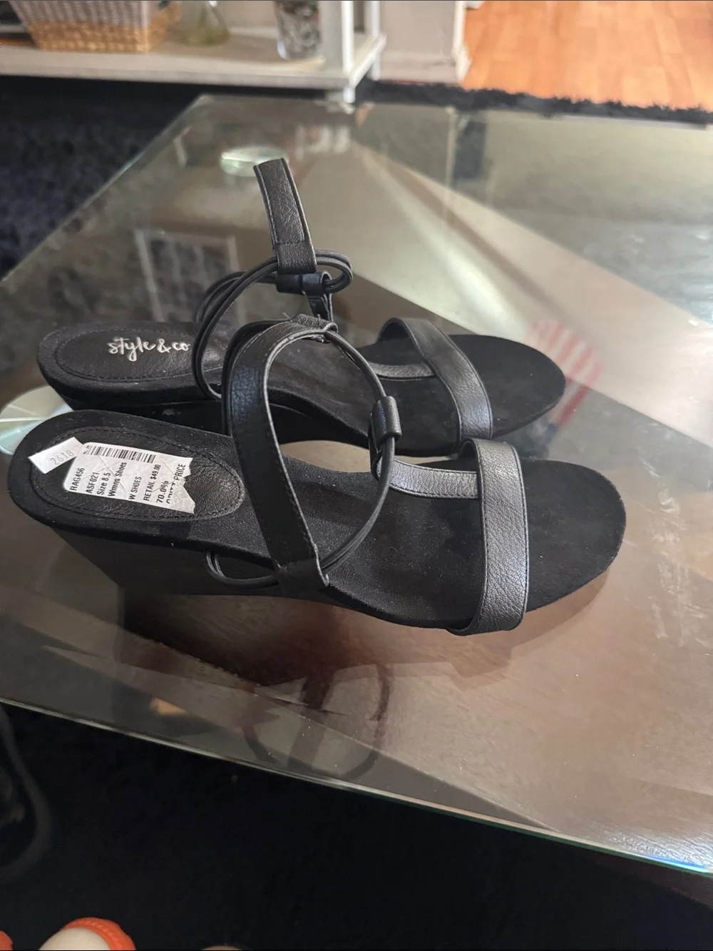 Style & Co. Black Strappy Ankle-Tie Sandals